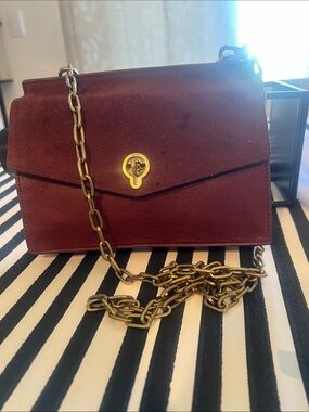 Fossil Burgundy Suede Chain Crossbody Bag